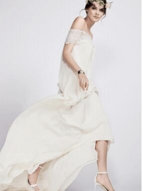 NWT Self-Portrait Ivory Off-Shoulder Lace High-Low Dress